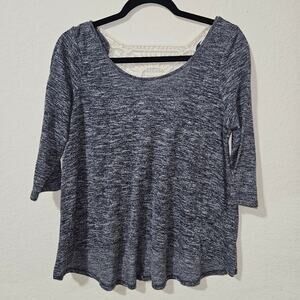 Aeropostale Women's High-Low Sweater Size Large Blue Marble Lace Back Cut Out